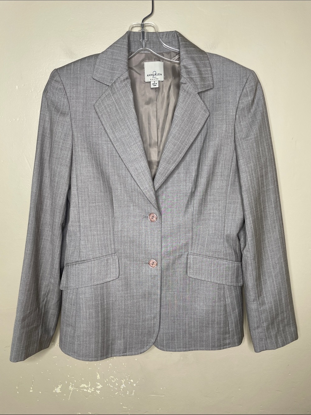 ANNE KEIN Gray Classic Pinstripe Polished Corporate Career Wear Blazer 6